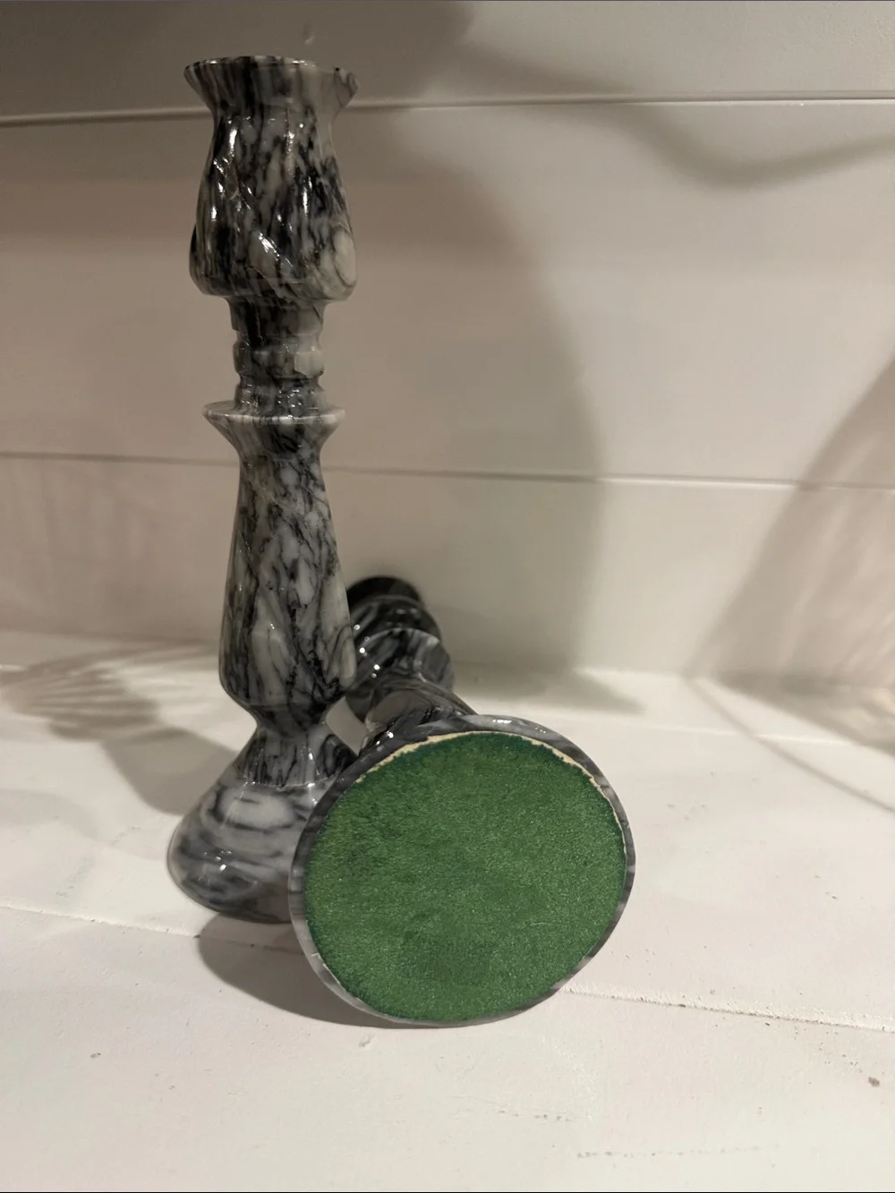 Marble-Effect Gray Pair of Candlestick Holders - Stone Heavy